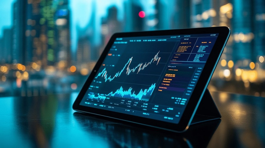 Gráfico de acciones en tableta Grafico de acoes em tablet