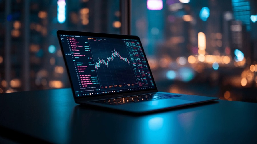 Bots de Trading 6 Grafico financeiro em notebook moderno