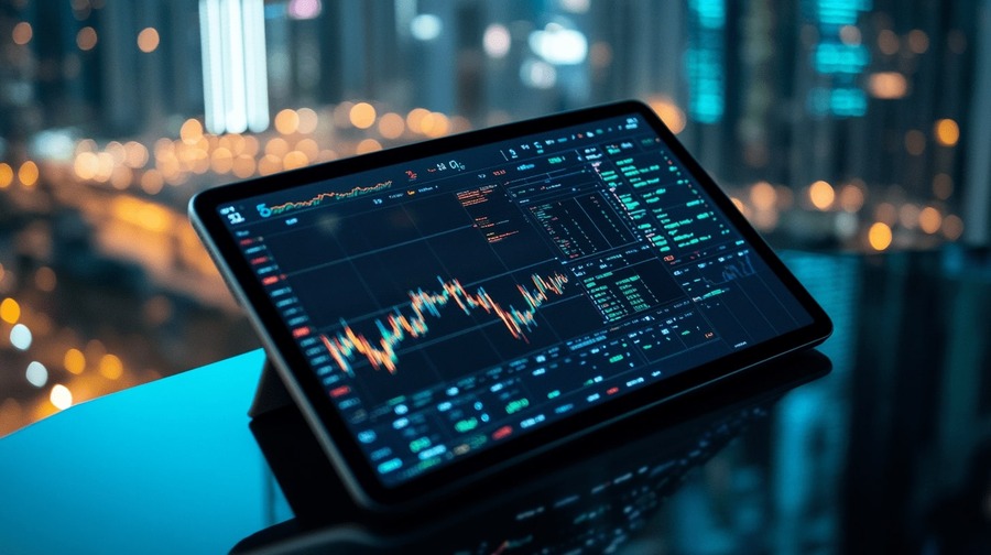 Gráfico financiero en tableta Grafico financeiro em tablet