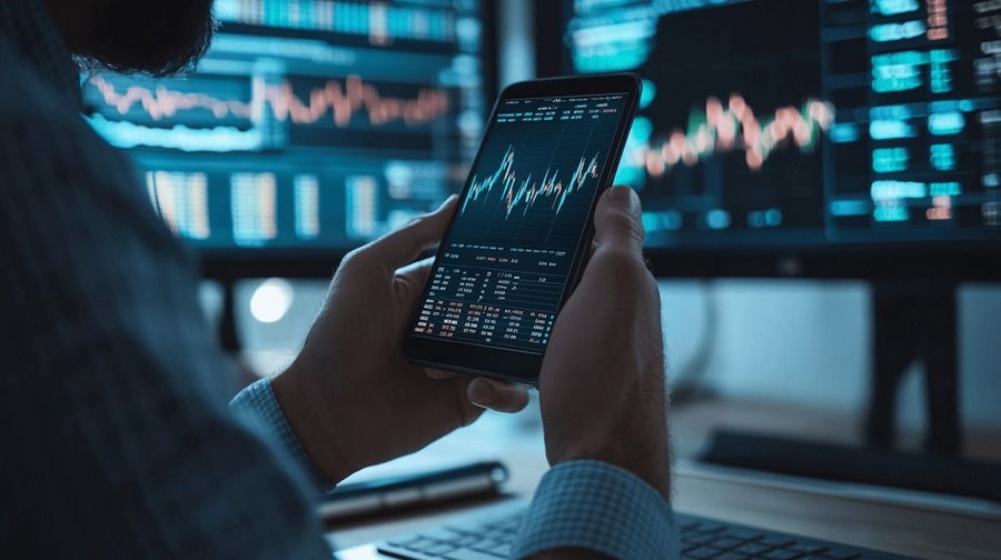 Hombre analizando gráficos financieros Homem analisando graficos financeiros