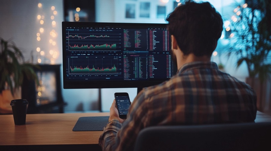 Hombre operando el mercado financiero Homem operando mercado financeiro