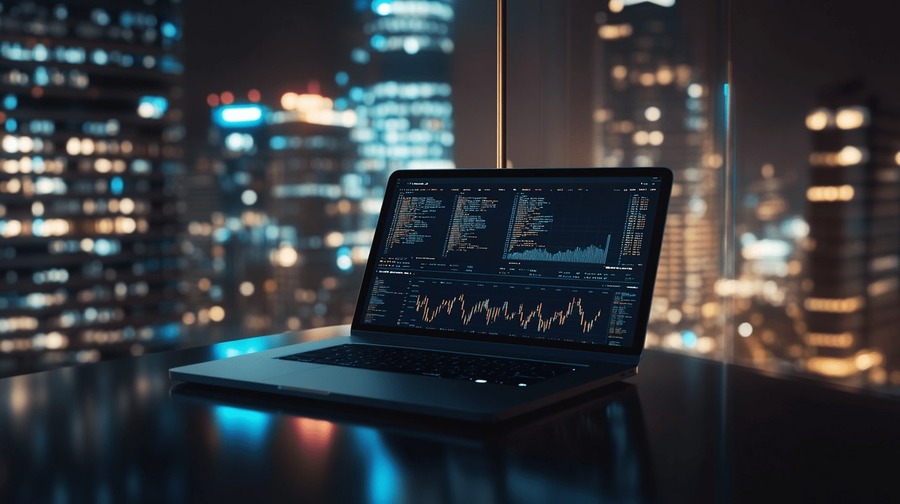 Bots de Trading 3 Notebook com grafico financeiro noturno